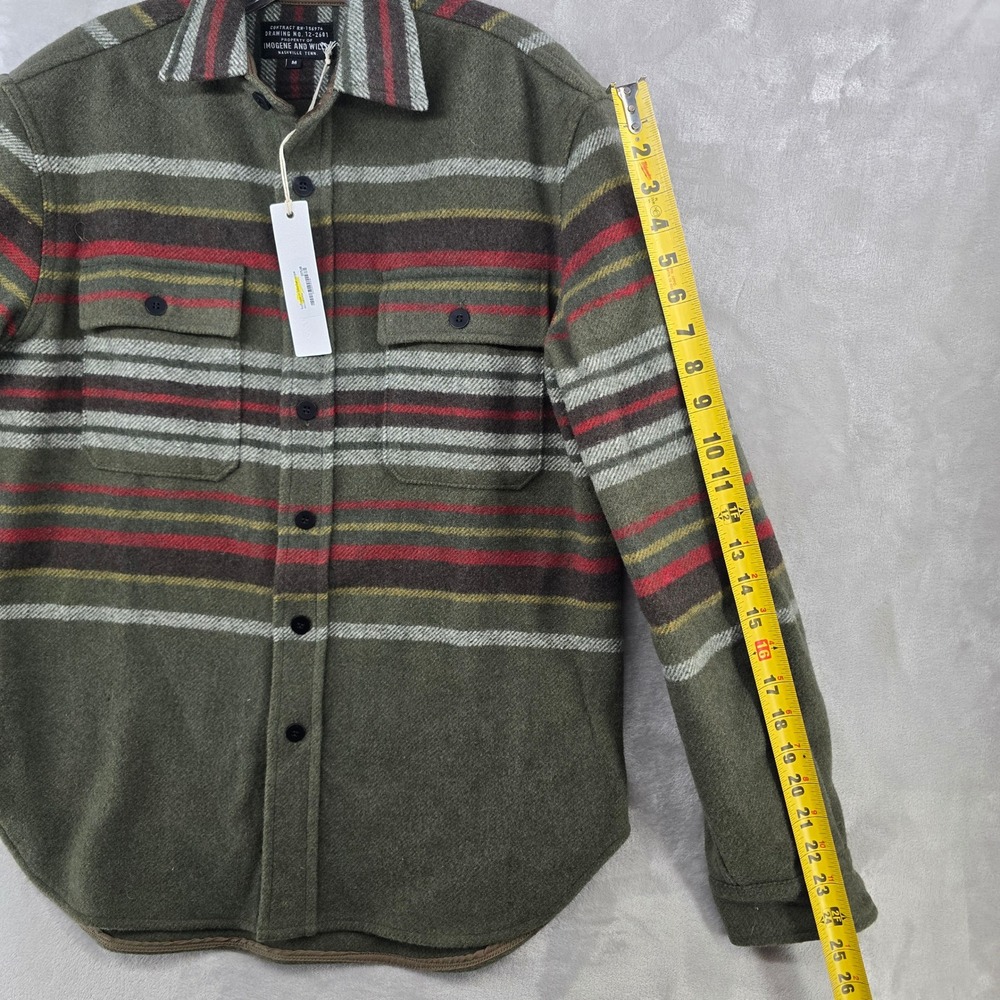 Imogene and Willie Hall CPO Mens M Green Blanket Stripe Wool Blend Shirt Jacket - Picture 7 of 9